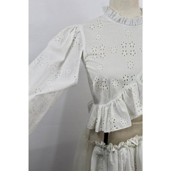 Women's Sz 4 6 Ivory Eyelet Platelet Dress Midi Layered - Picture 13 of 16
